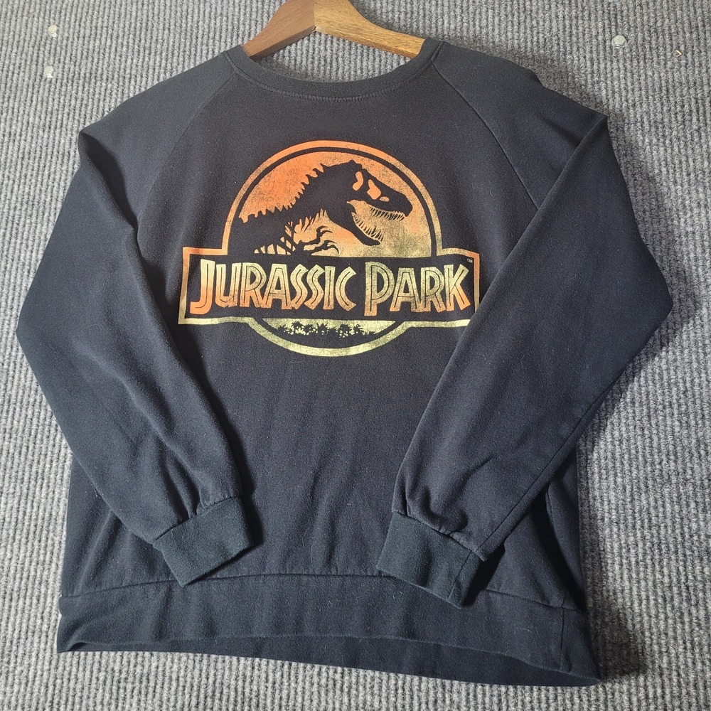 Jurassic Park‎ Black Sweatshirt  Dinosaur Logo Pullover Size Large Womens